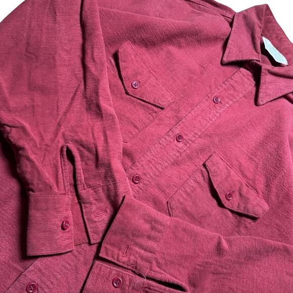 Vintage Arctic Chamois Shirt Button L USA Made 90s Mens Long Sleeve Red Solid - Picture 4 of 7